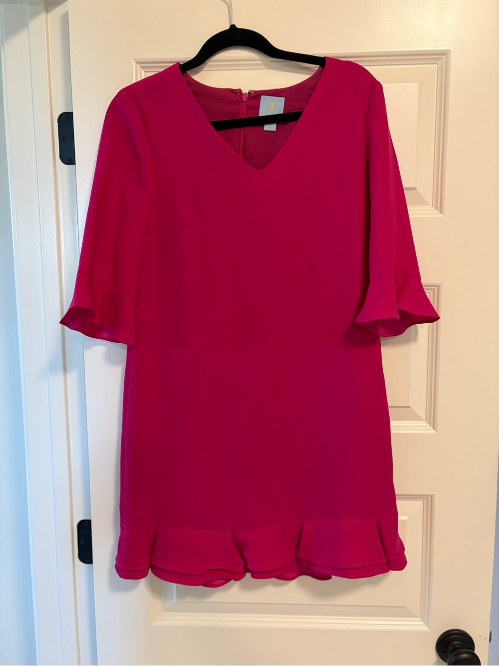 CeCe Fuchsia V-Neck Ruffle Hem Mini Dress